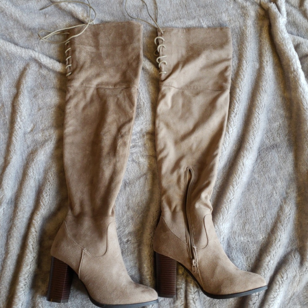 Over the Knee high suede heeled boots